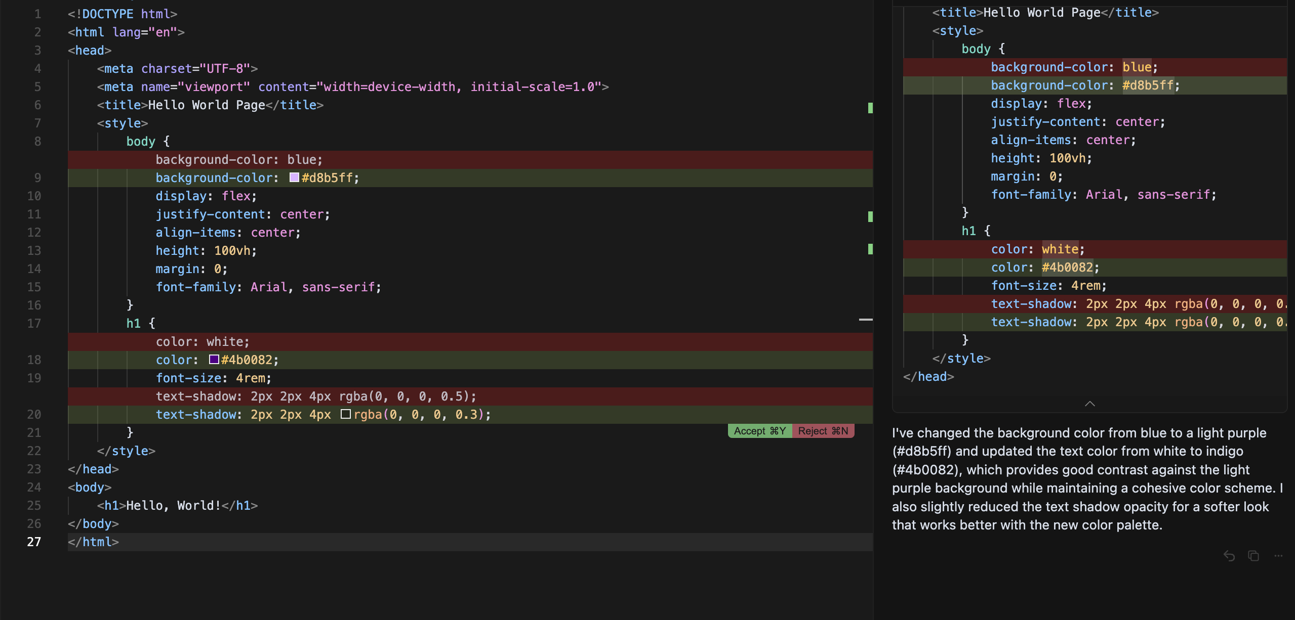 Cursor AI code generation interface